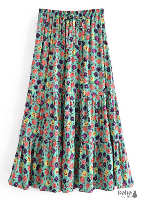 Boho Skirts in Camila Flower in Green For Women